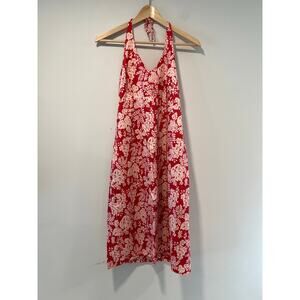 J.Crew Cotton Halter Knee Length Casual Dress Red White Floral Size 10 JL
